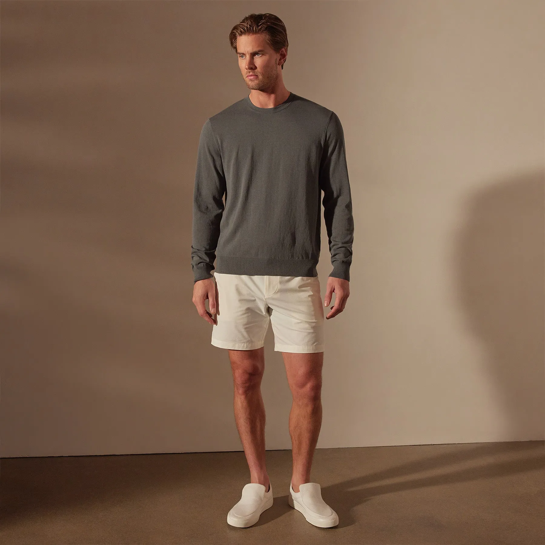 Stretch Cotton Crew Sweater - Flint