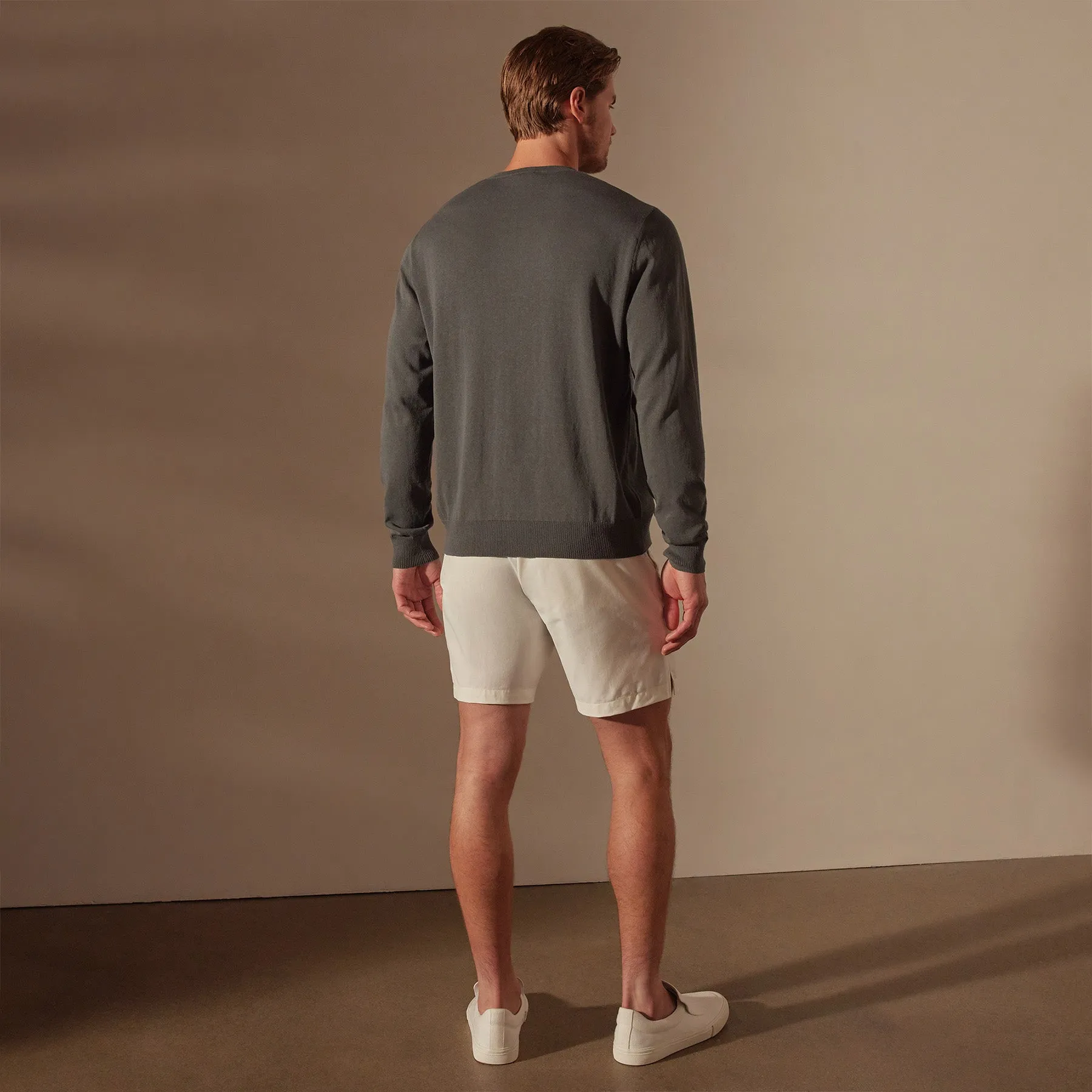 Stretch Cotton Crew Sweater - Flint