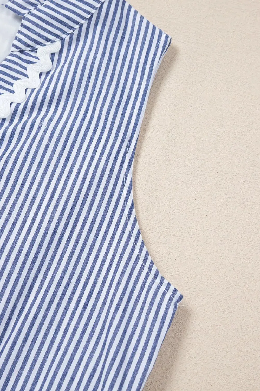 Stripe Sleeveless Notched Ric Rac Mini Dress