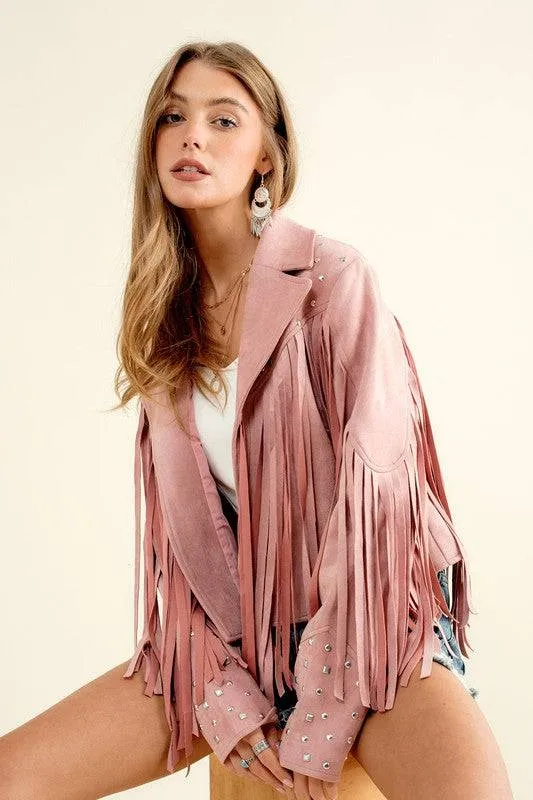 Studded Fringe Open Western Jacket
