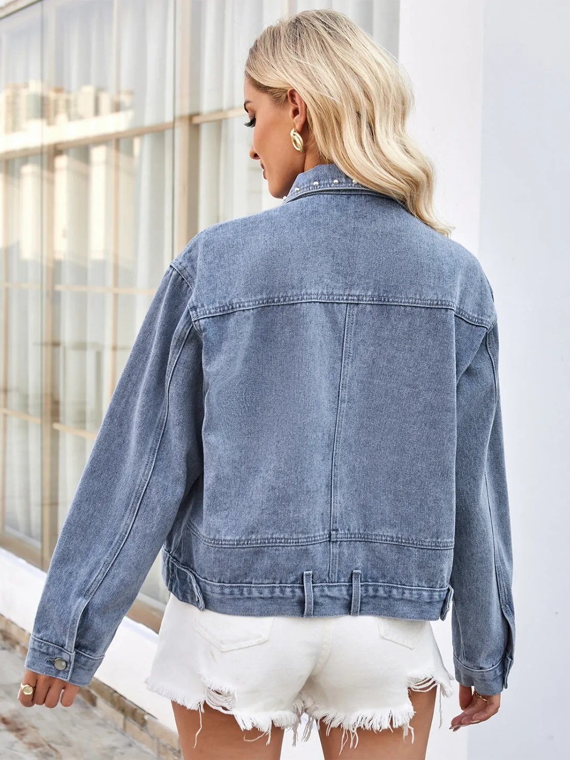 Studded Long Sleeve Denim Jacket S-XL