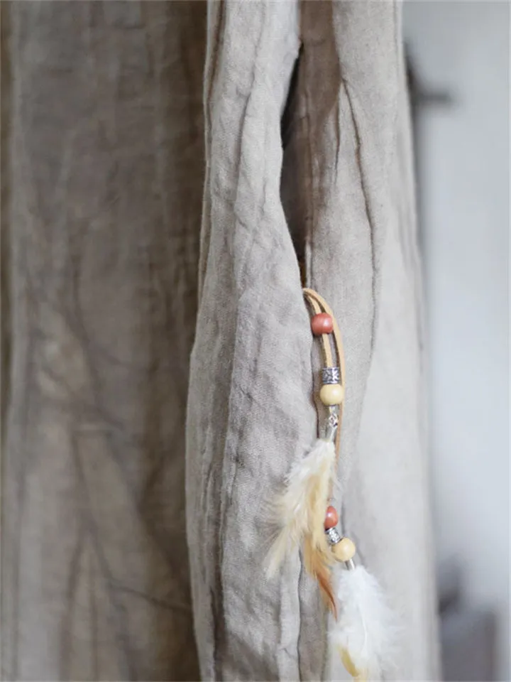 Summer Linen Tie-Dye V Neck Cross Strap Long Dress for Women