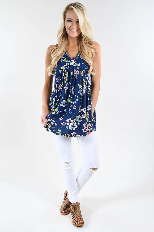 Summer Vibes Floral Tank Top ~ Navy