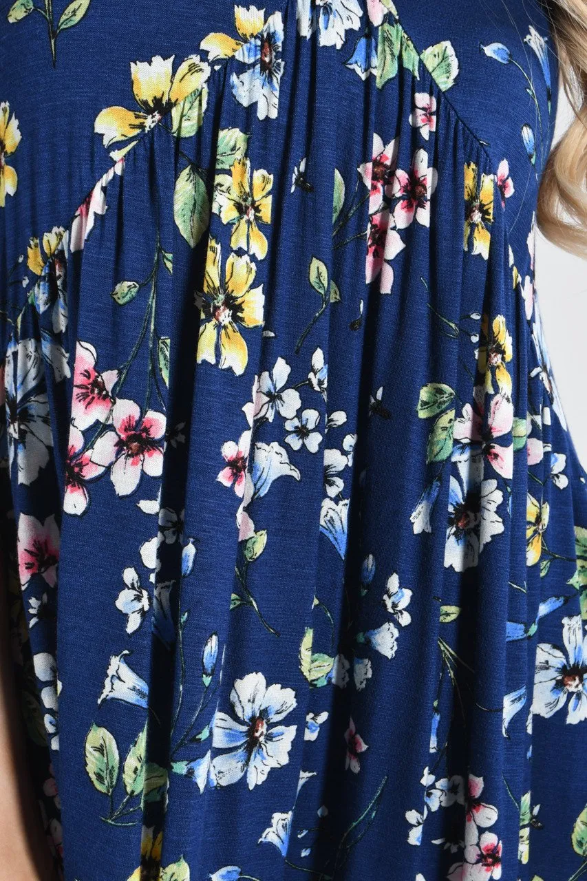 Summer Vibes Floral Tank Top ~ Navy