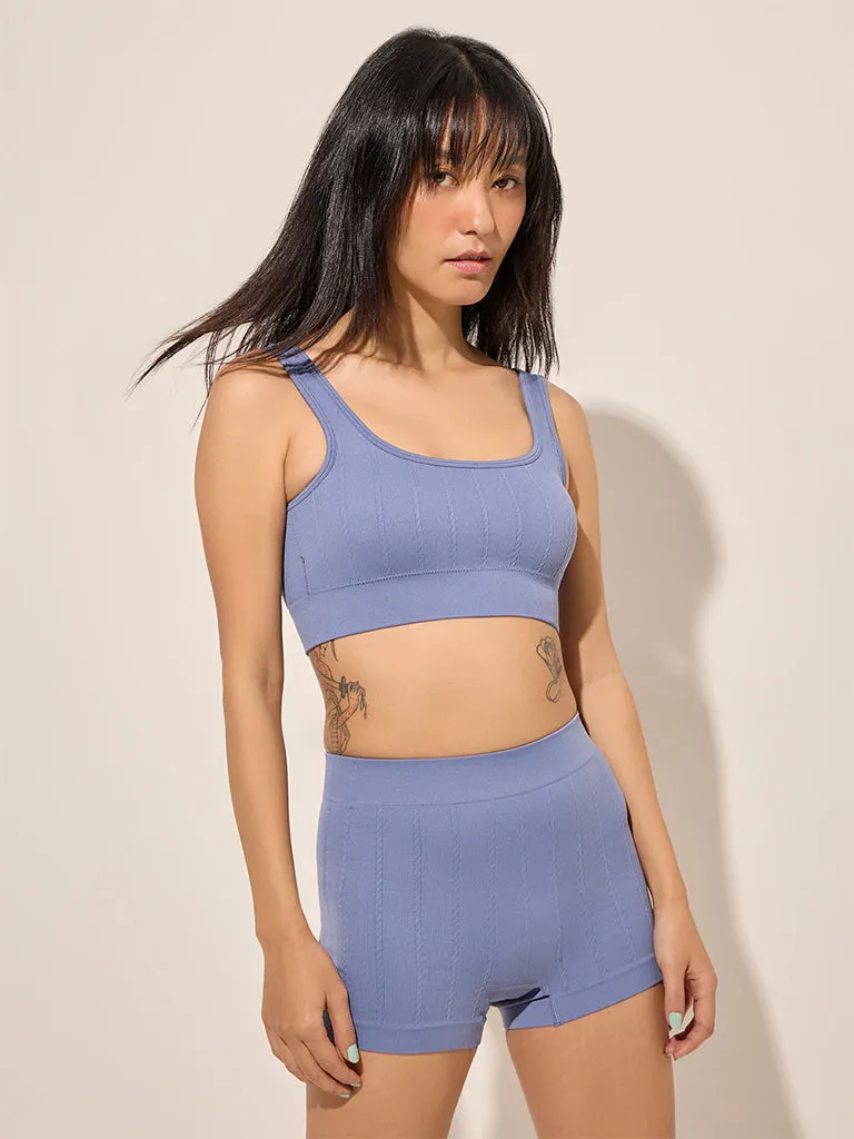 Superstar Blue Ribbed Textured Boy Shorts Brief
