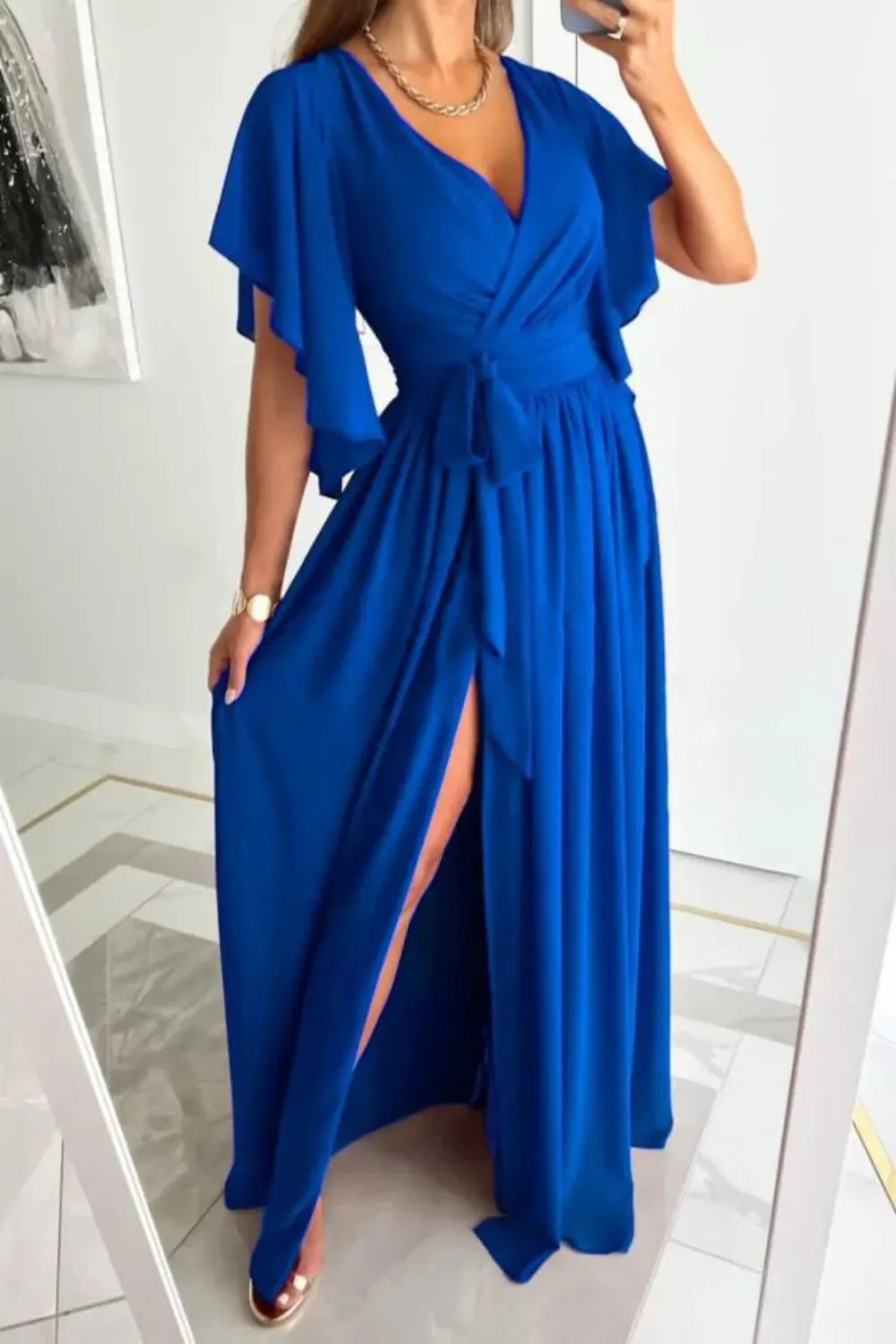 Surplice Flutter Sleeve Maxi Dress