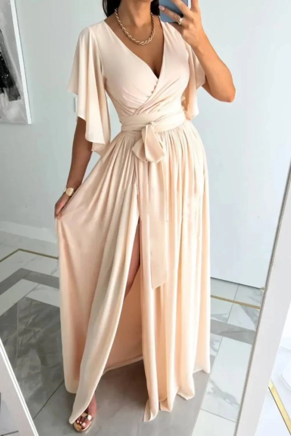Surplice Flutter Sleeve Maxi Dress