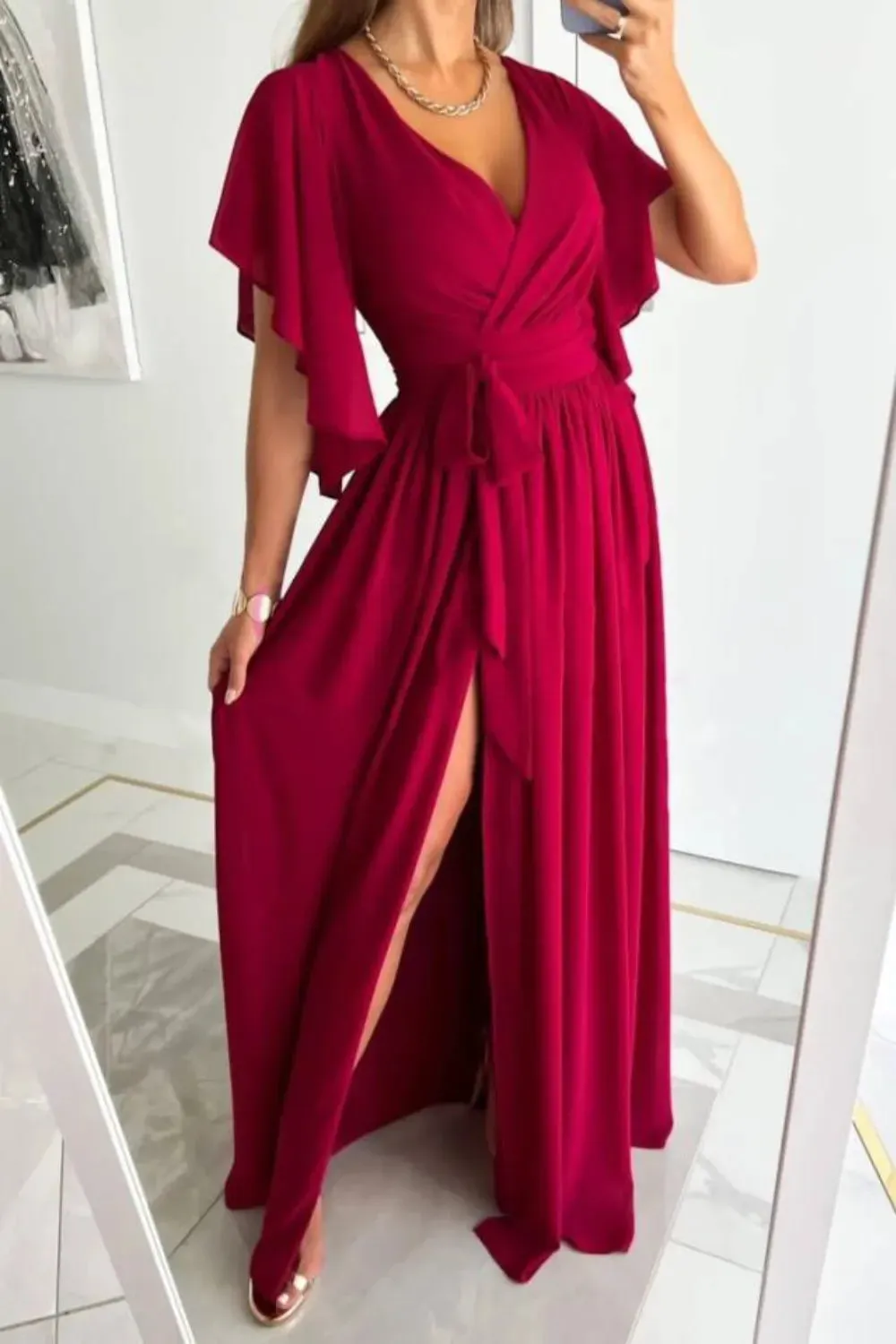 Surplice Flutter Sleeve Maxi Dress