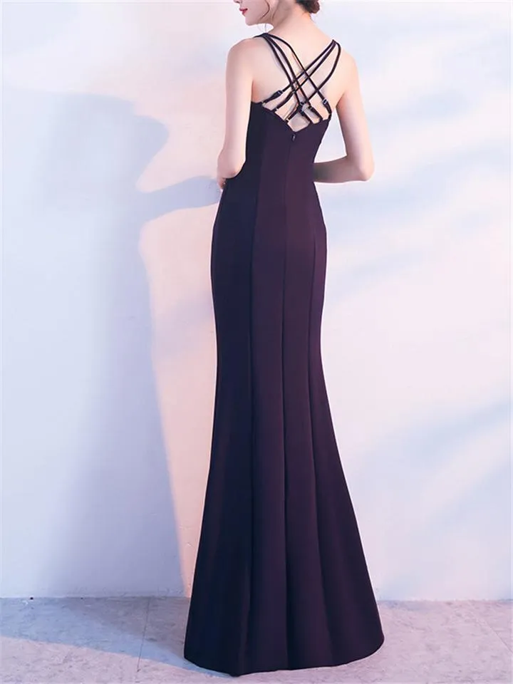 Sweetheart Neckline Fitted Waist High Slit Sexy Formal Dress