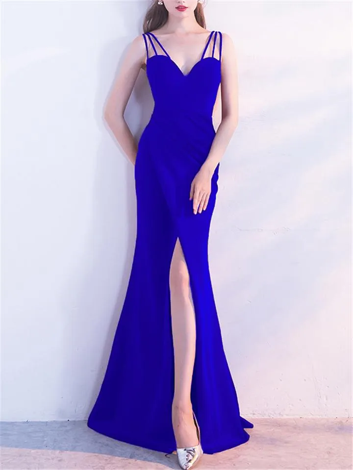 Sweetheart Neckline Fitted Waist High Slit Sexy Formal Dress