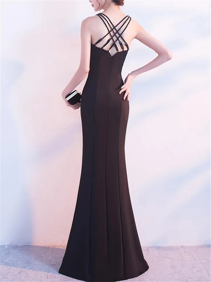 Sweetheart Neckline Fitted Waist High Slit Sexy Formal Dress