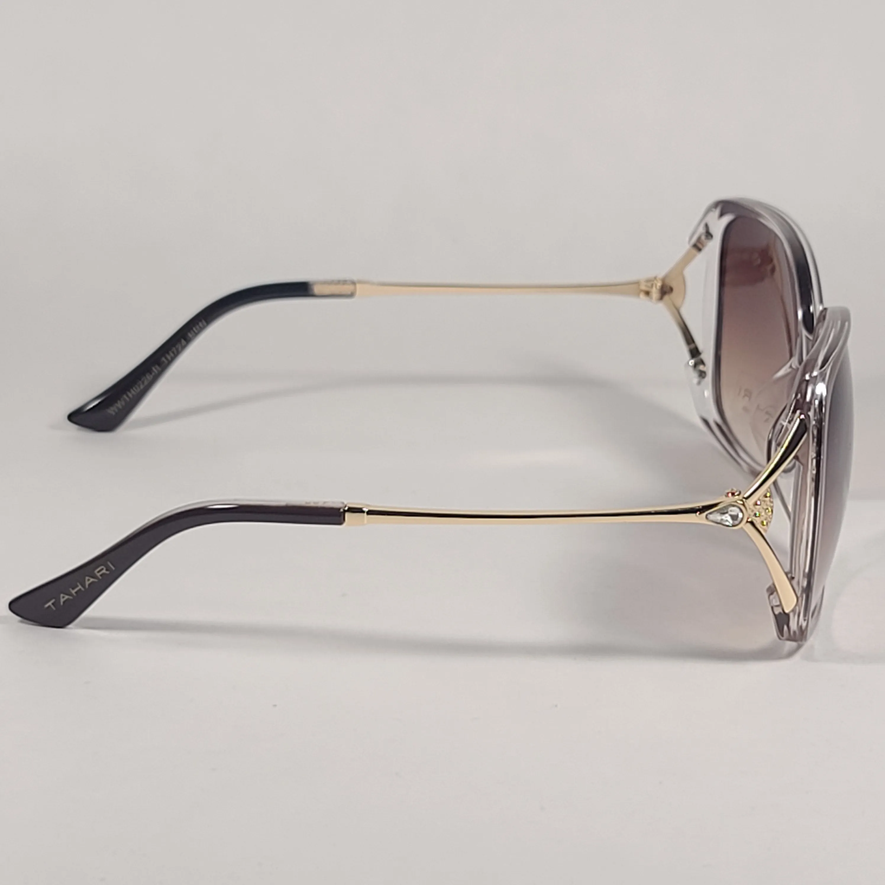 Tahari Butterfly Vented Sunglasses Brown Crystal And Gold Frame Brown Gradient Lens TH724 BRN