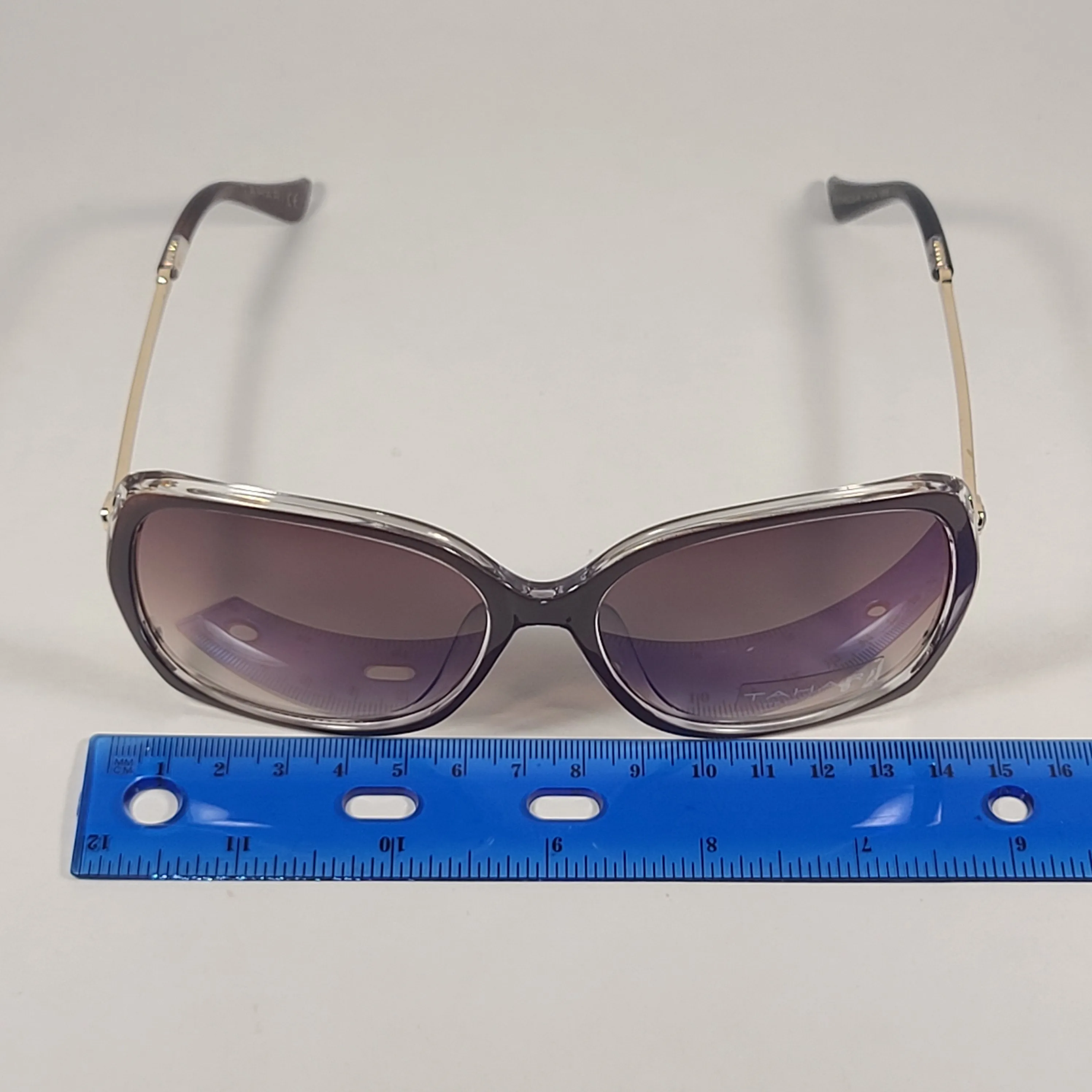 Tahari Butterfly Vented Sunglasses Brown Crystal And Gold Frame Brown Gradient Lens TH724 BRN