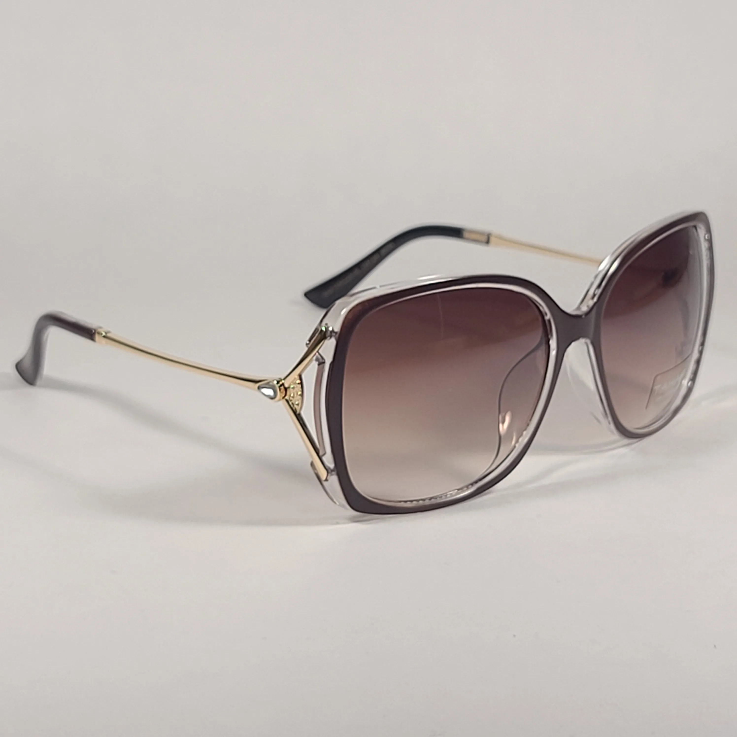 Tahari Butterfly Vented Sunglasses Brown Crystal And Gold Frame Brown Gradient Lens TH724 BRN