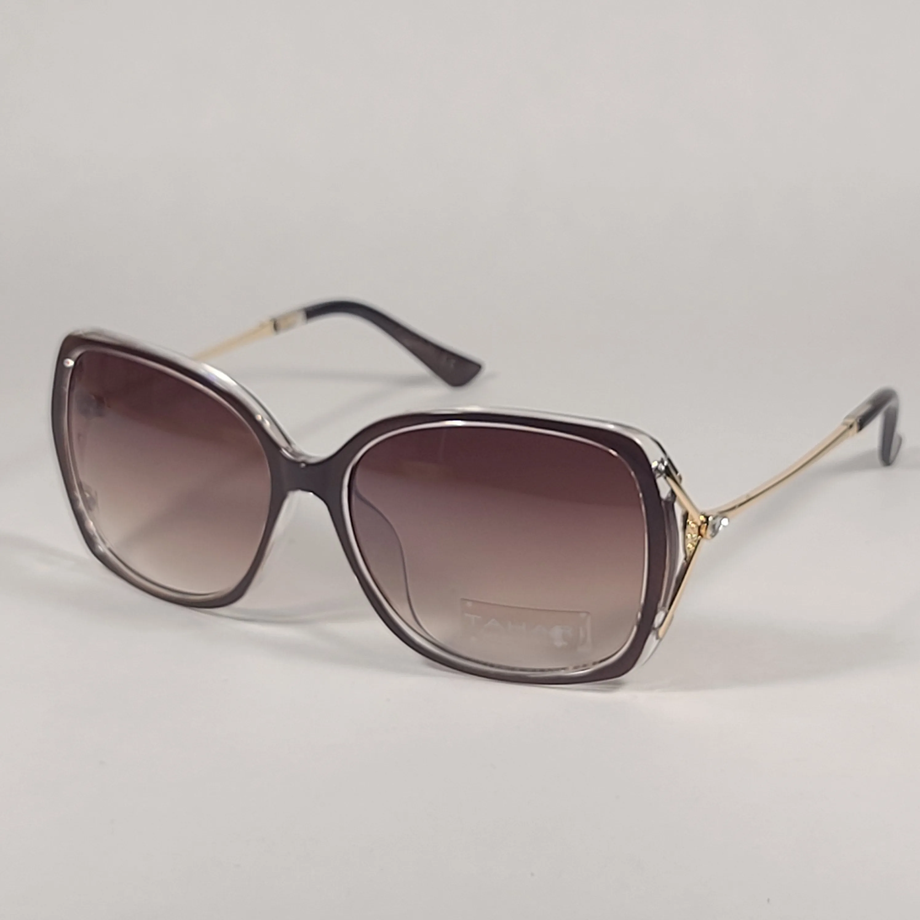 Tahari Butterfly Vented Sunglasses Brown Crystal And Gold Frame Brown Gradient Lens TH724 BRN