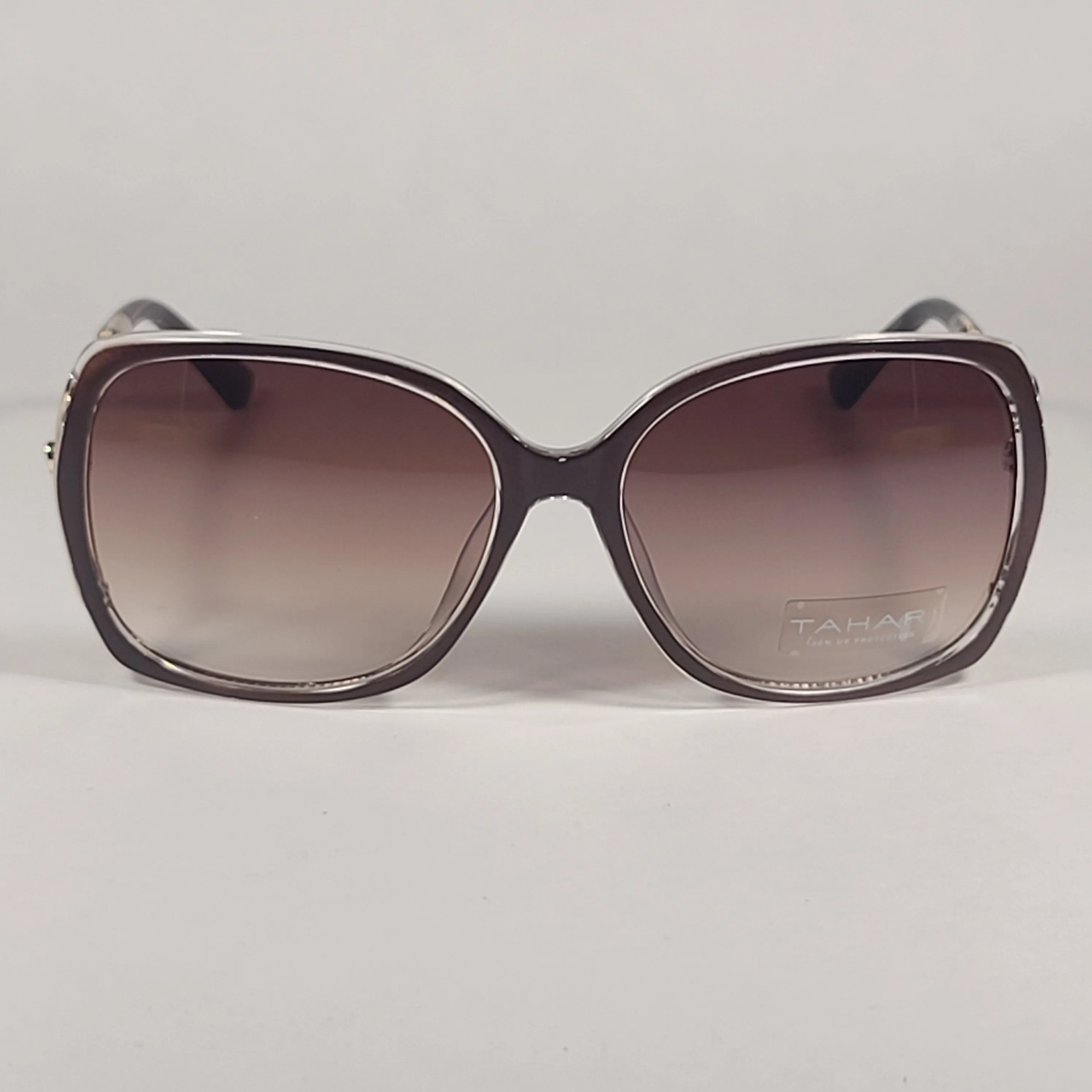 Tahari Butterfly Vented Sunglasses Brown Crystal And Gold Frame Brown Gradient Lens TH724 BRN
