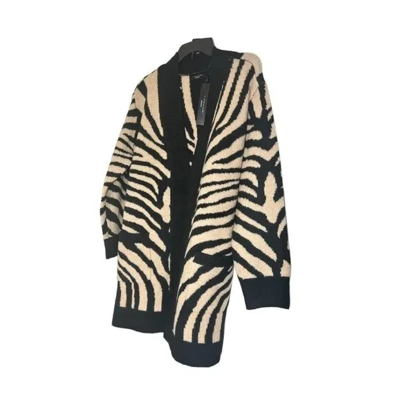 Tahari Womens Black Cream Zebra Cocoon Long Cardigan Sweater Plus Sz 1X NWT