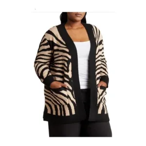 Tahari Womens Black Cream Zebra Cocoon Long Cardigan Sweater Plus Sz 1X NWT