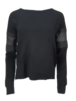 TEREZ Wonen's Black Fishnet French Terry Sweatshirt #22187799 NWT