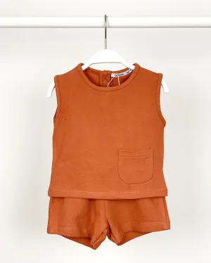 Terry Towelling Rust Vest & Shorts