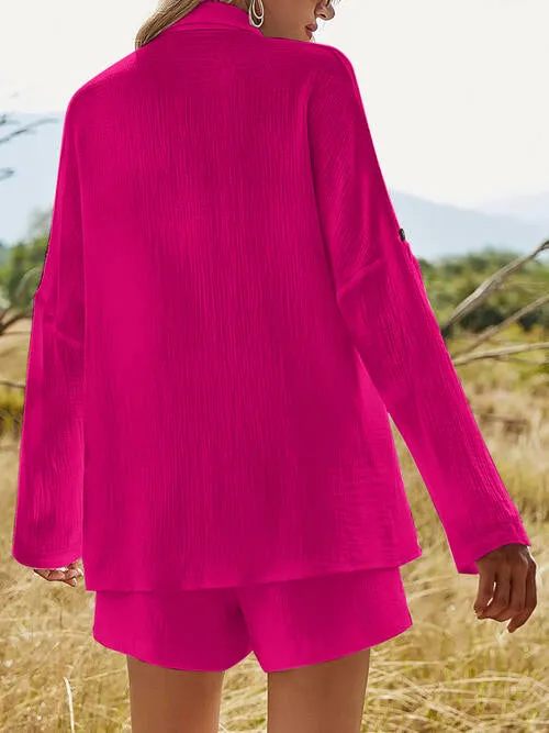 Textured Button Up Shirt and Shorts Lounge Set (6 Colors)