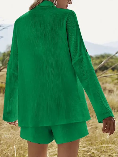 Textured Button Up Shirt and Shorts Lounge Set (6 Colors)