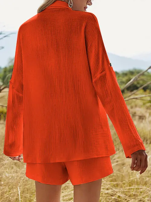 Textured Button Up Shirt and Shorts Lounge Set (6 Colors)