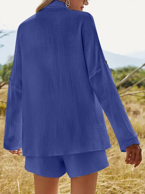 Textured Button Up Shirt and Shorts Lounge Set (6 Colors)