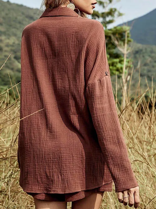 Textured Button Up Shirt and Shorts Lounge Set (6 Colors)