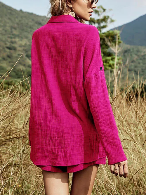 Textured Button Up Shirt and Shorts Lounge Set (6 Colors)