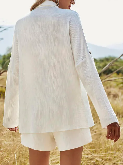 Textured Button Up Shirt and Shorts Lounge Set (6 Colors)