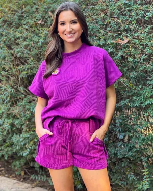 Textured Drop Shoulder Top - Purple