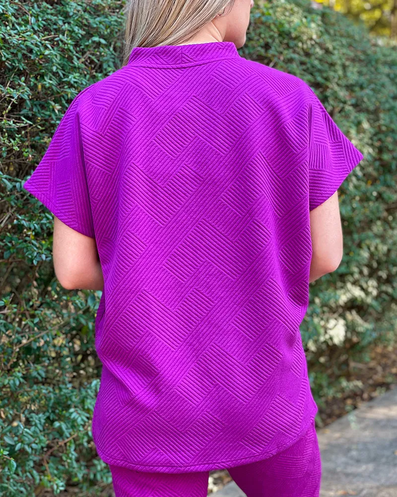 Textured Drop Shoulder Top - Purple