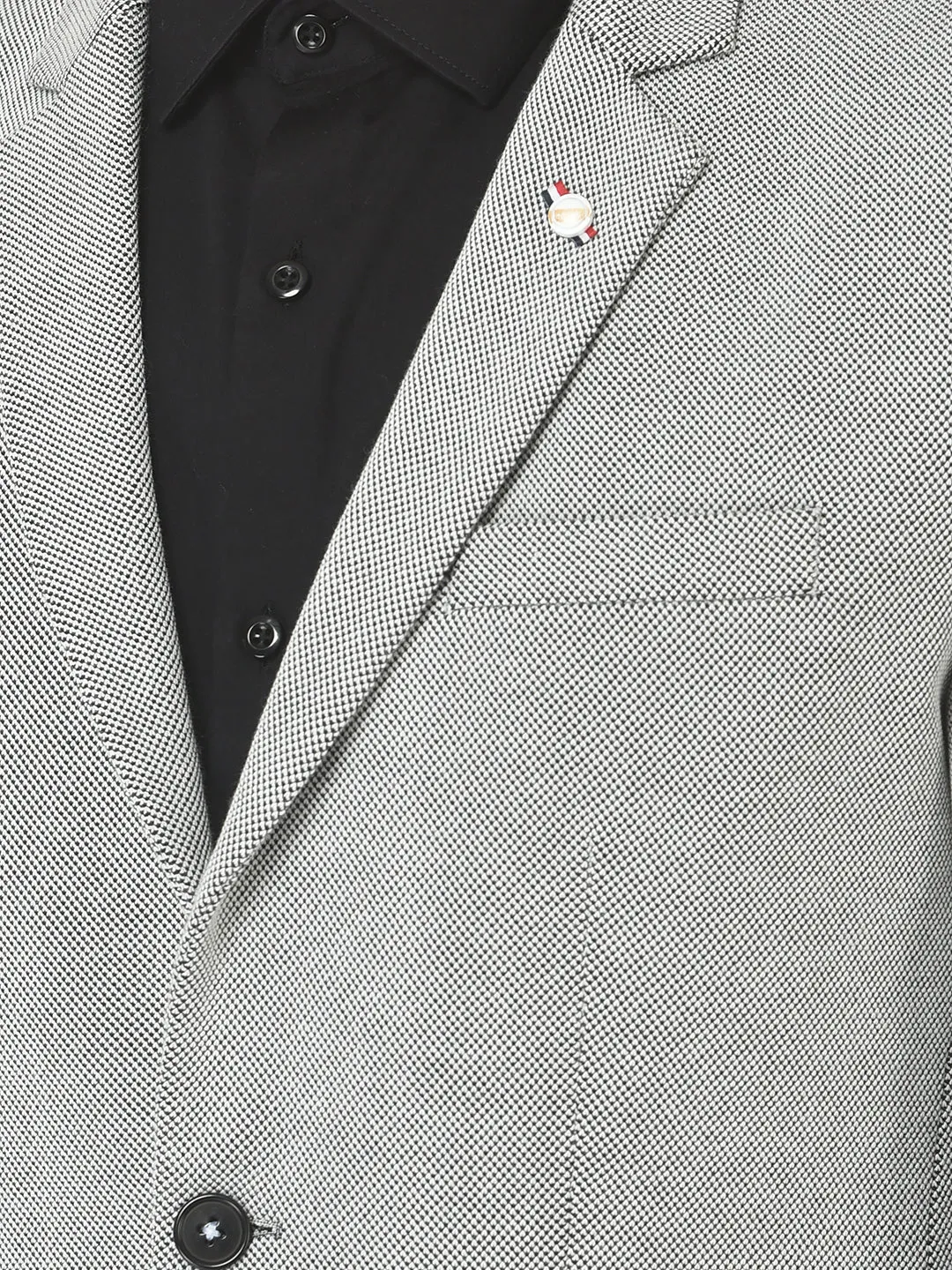 Textured Grey Single-Breasted Blazer