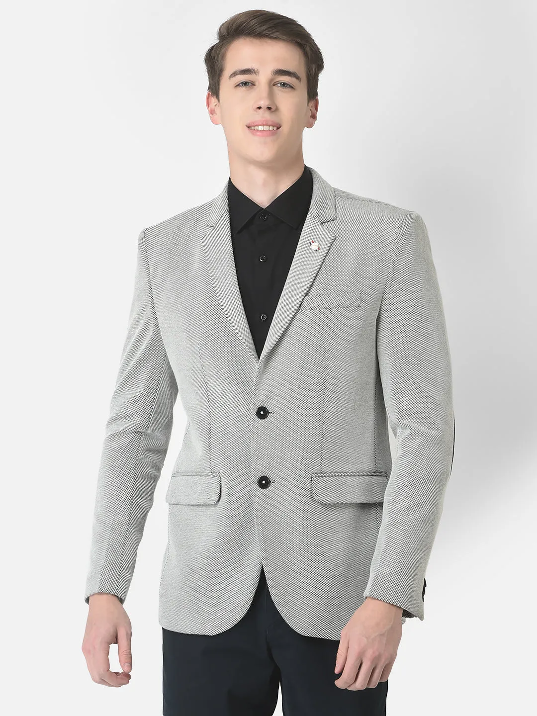 Textured Grey Single-Breasted Blazer