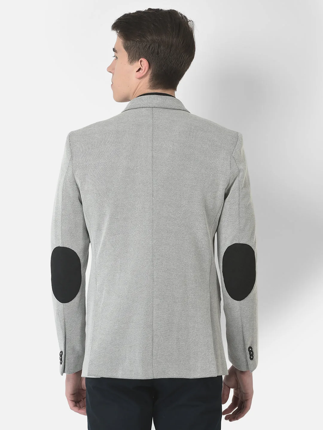 Textured Grey Single-Breasted Blazer