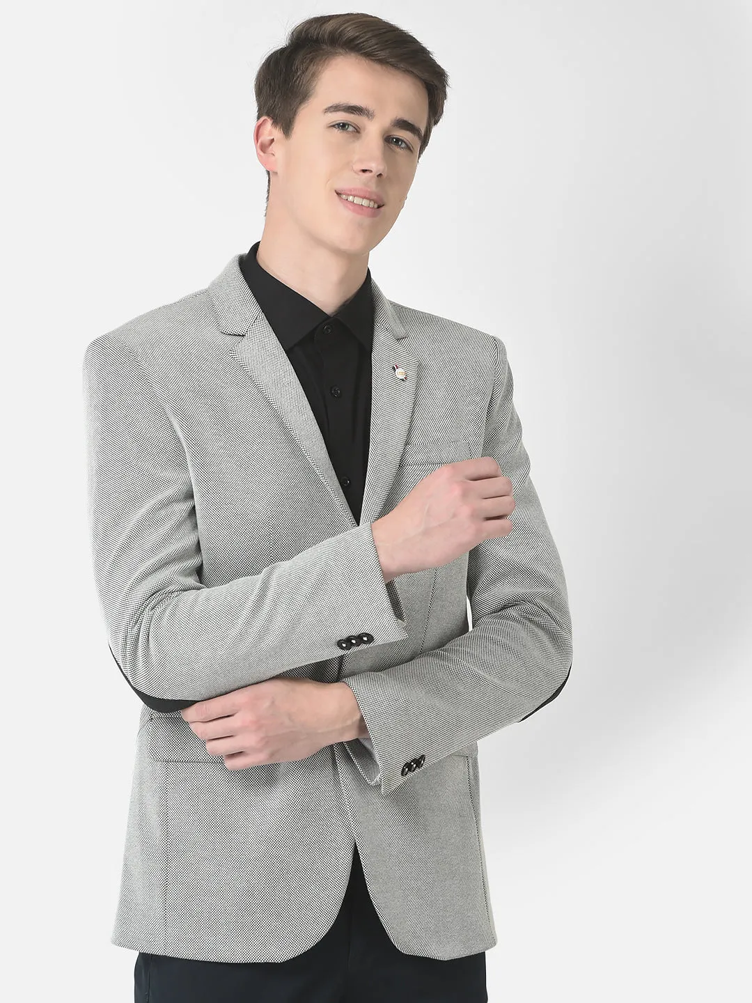Textured Grey Single-Breasted Blazer