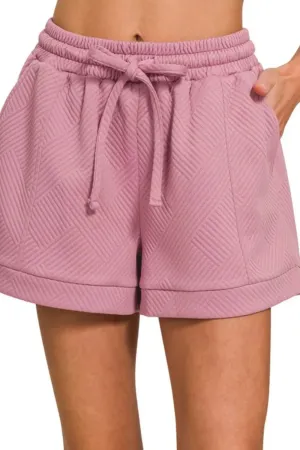 Textured Knit Jacquard Drawstring Waist Shorts For Women – Casual Trendy and Comfortable Jacquard Shorts for Summer and Everyday Wear