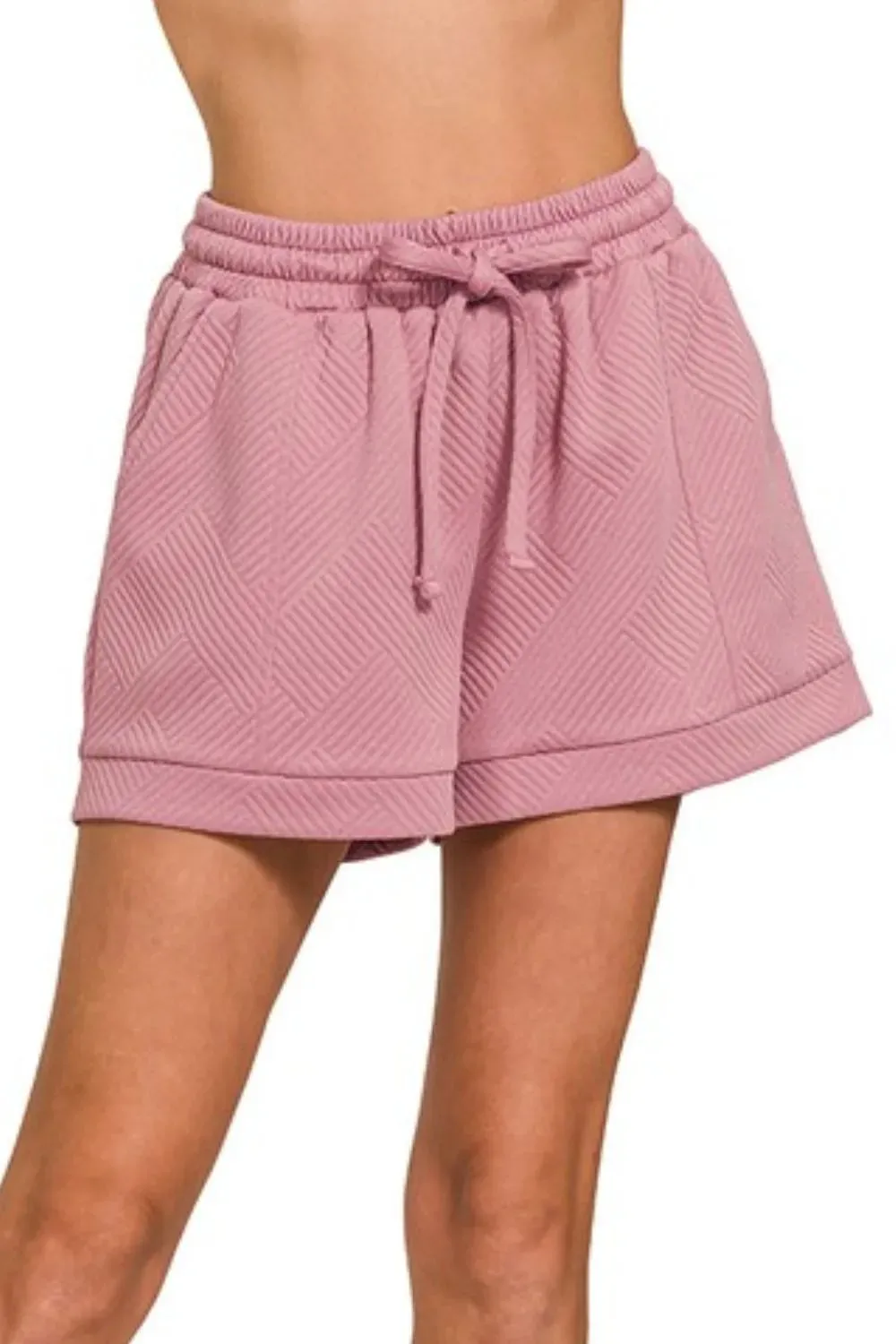 Textured Knit Jacquard Drawstring Waist Shorts For Women – Casual Trendy and Comfortable Jacquard Shorts for Summer and Everyday Wear