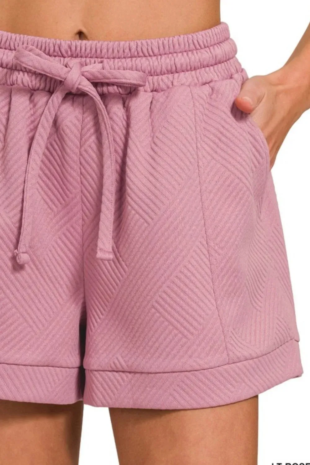 Textured Knit Jacquard Drawstring Waist Shorts For Women – Casual Trendy and Comfortable Jacquard Shorts for Summer and Everyday Wear