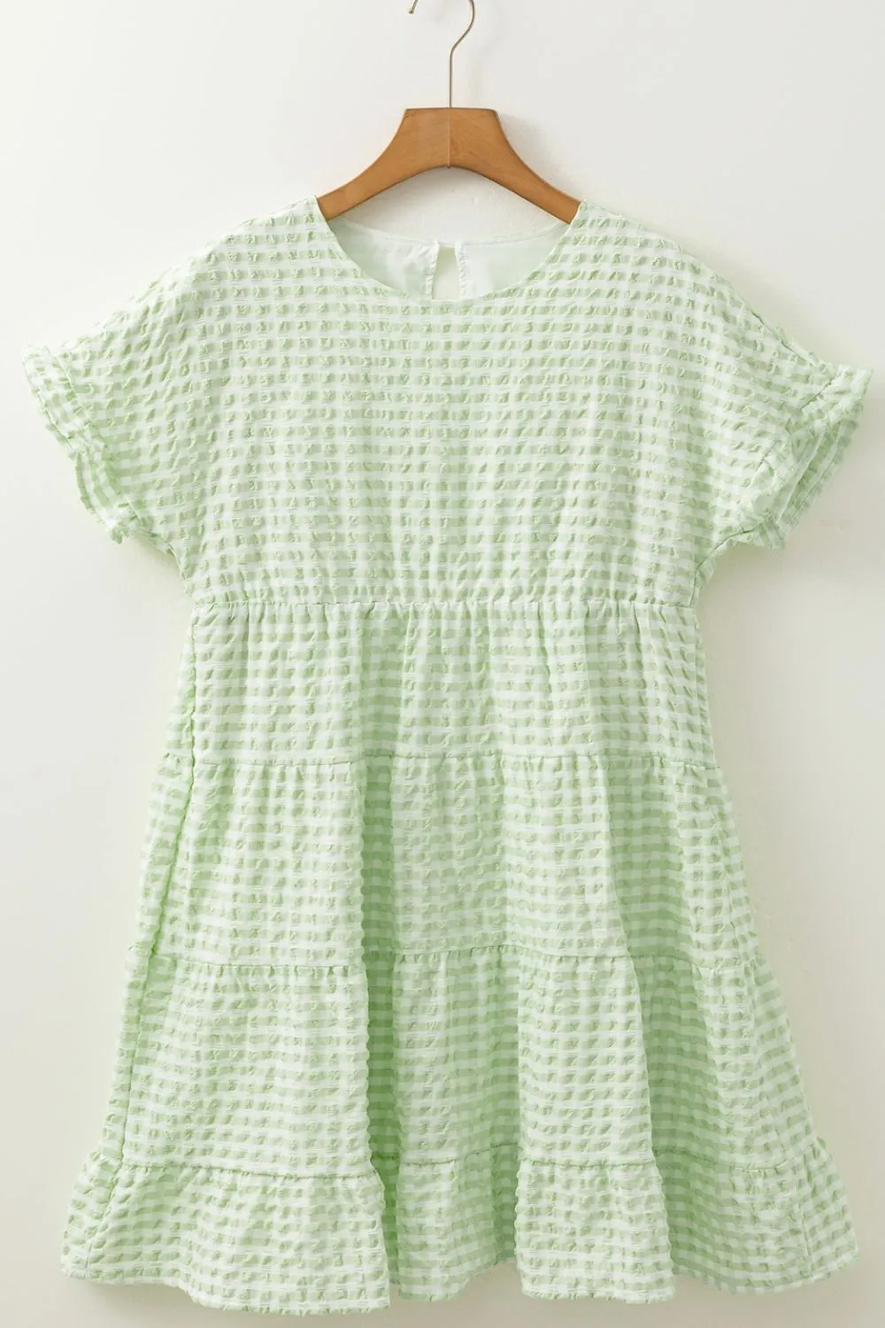 Textured Short Sleeve Tiered Mini Dress