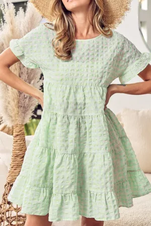 Textured Short Sleeve Tiered Mini Dress