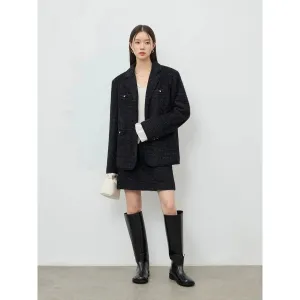 Textured Tweed Blazer and Skirt Set