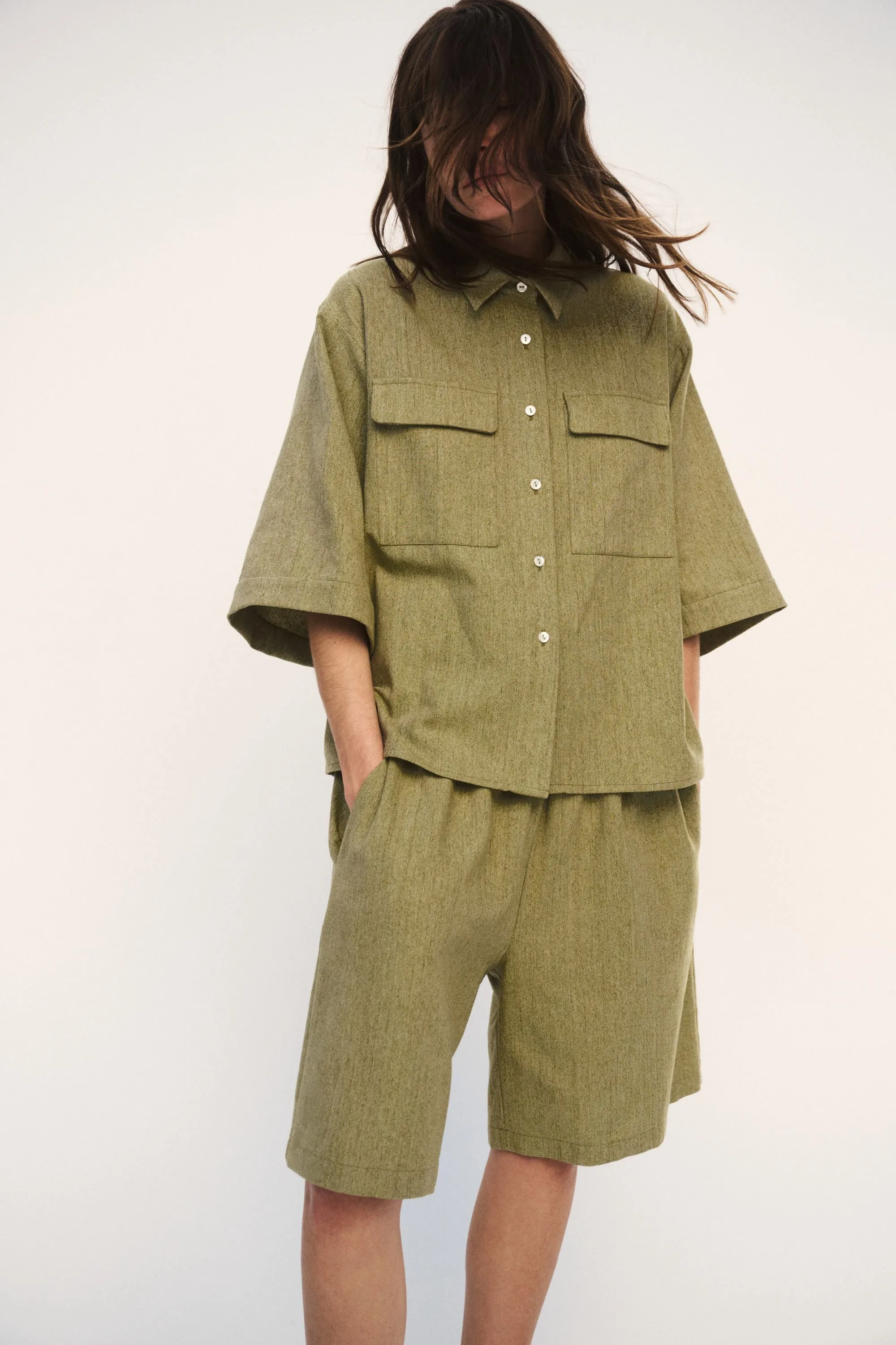 Textured Weave Shirt - Green Fleck