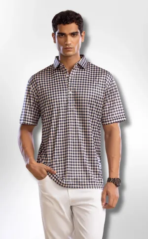 The Dressy Polo Semi-Spread Collar Black and Brown Gingham