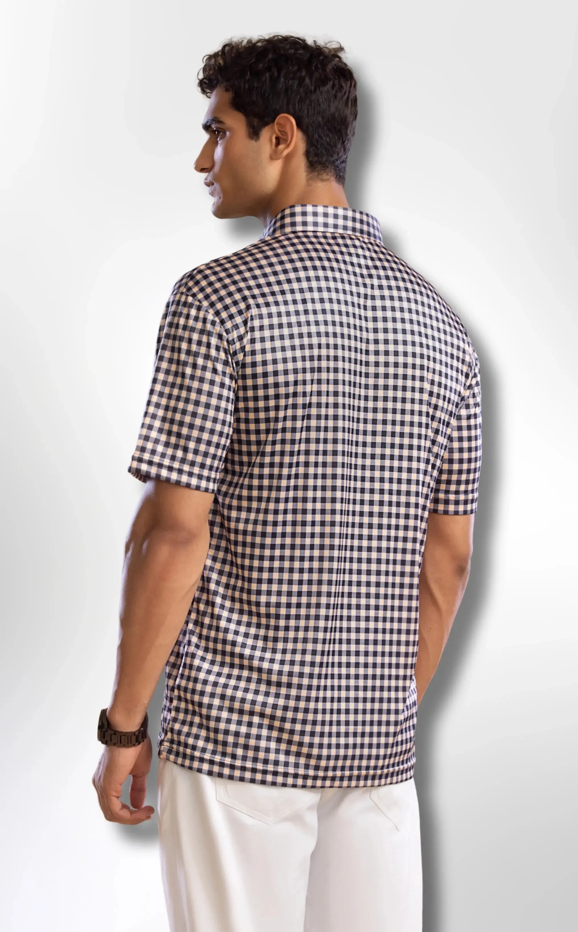 The Dressy Polo Semi-Spread Collar Black and Brown Gingham