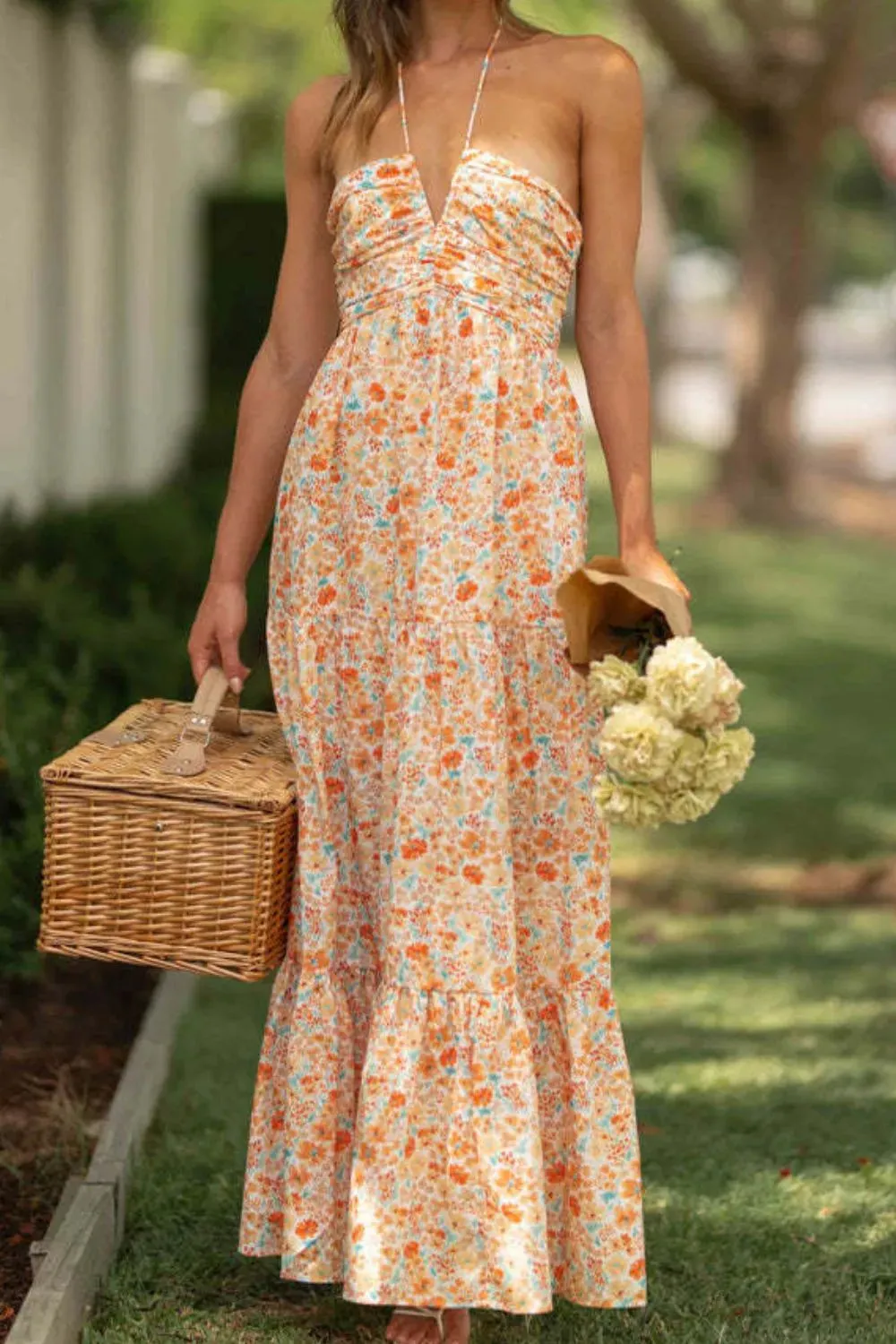 Tiered Halter Neck Printed Cami Dress