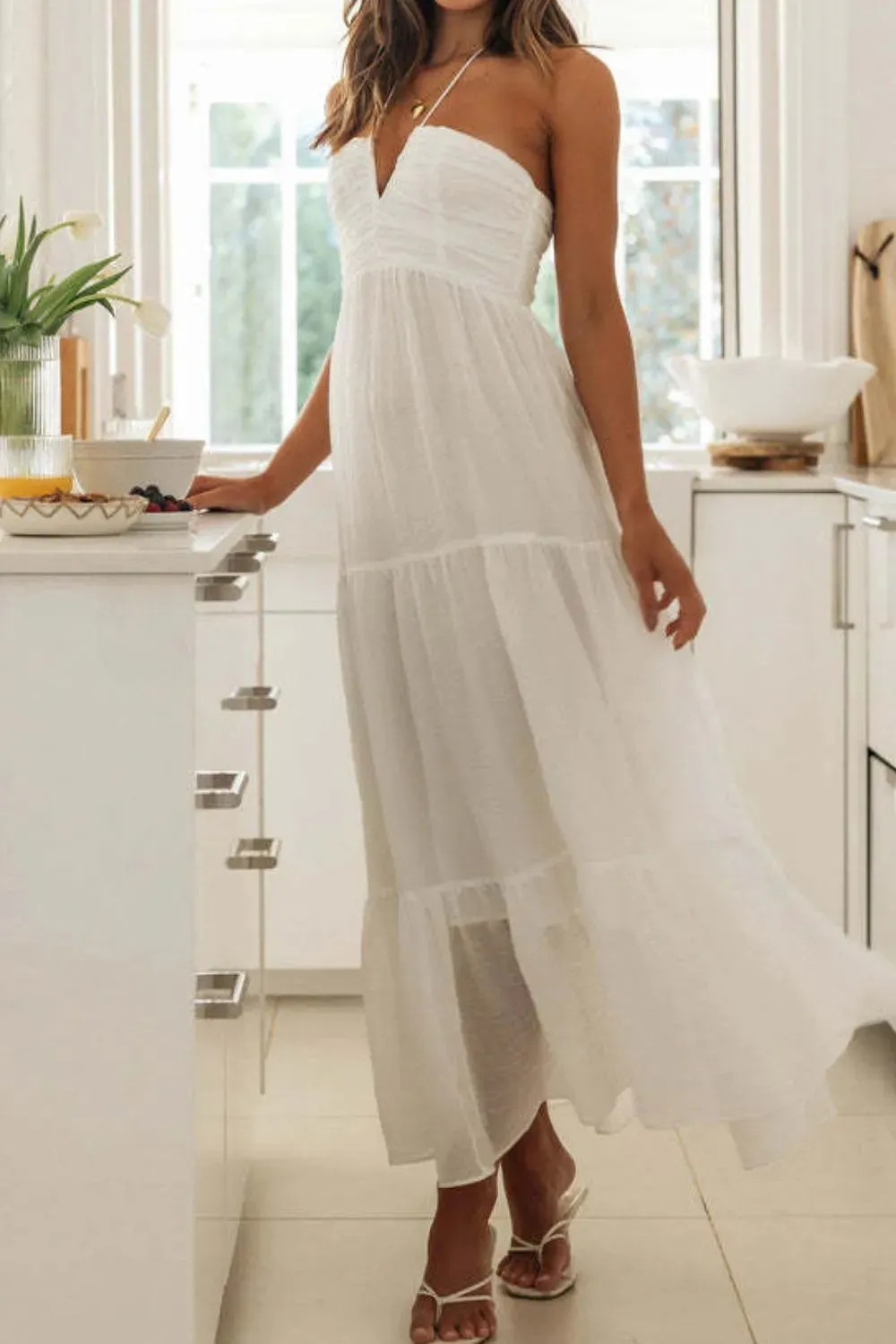 Tiered Halter Neck Printed Cami Dress