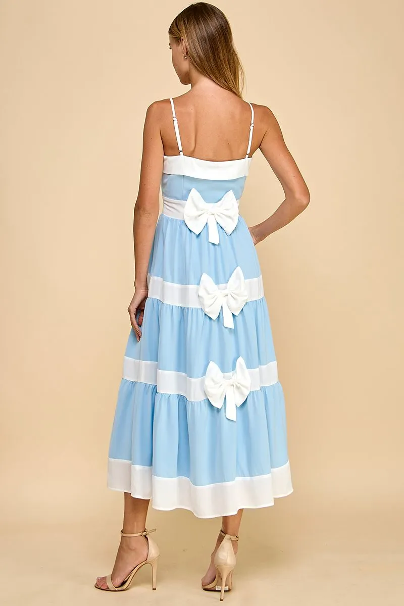 Tiered Midi Dress with Alternating Stripes