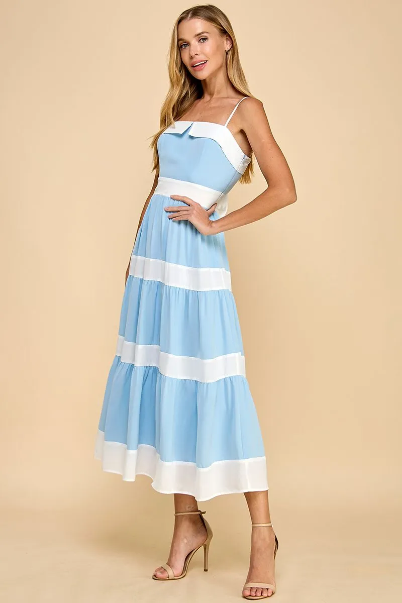 Tiered Midi Dress with Alternating Stripes